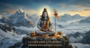 Lord Shiva absorbed in meditation, with 'Mahamrityunjaya' written below.
