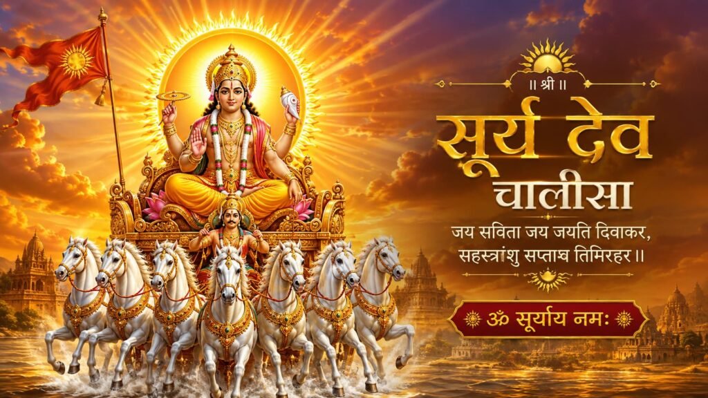 श्री सूर्य देव चालीसा – सूर्यदेव के दिव्य रथ और सात अश्वों का चित्र