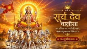 श्री सूर्य देव चालीसा – सूर्यदेव के दिव्य रथ और सात अश्वों का चित्र