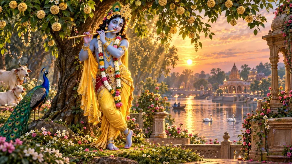 भगवान श्री कृष्ण कुंजबिहारी की मनमोहक त्रिभंग मुद्रा Aarti Kunj Bihari Ki के लिए
