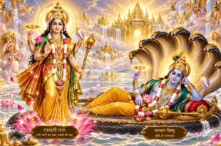 वैकुंठ लोक में एकादशी माता और भगवान श्री विष्णु की पावन Ekadashi Aarti के लिए दिव्य स्वरूप
