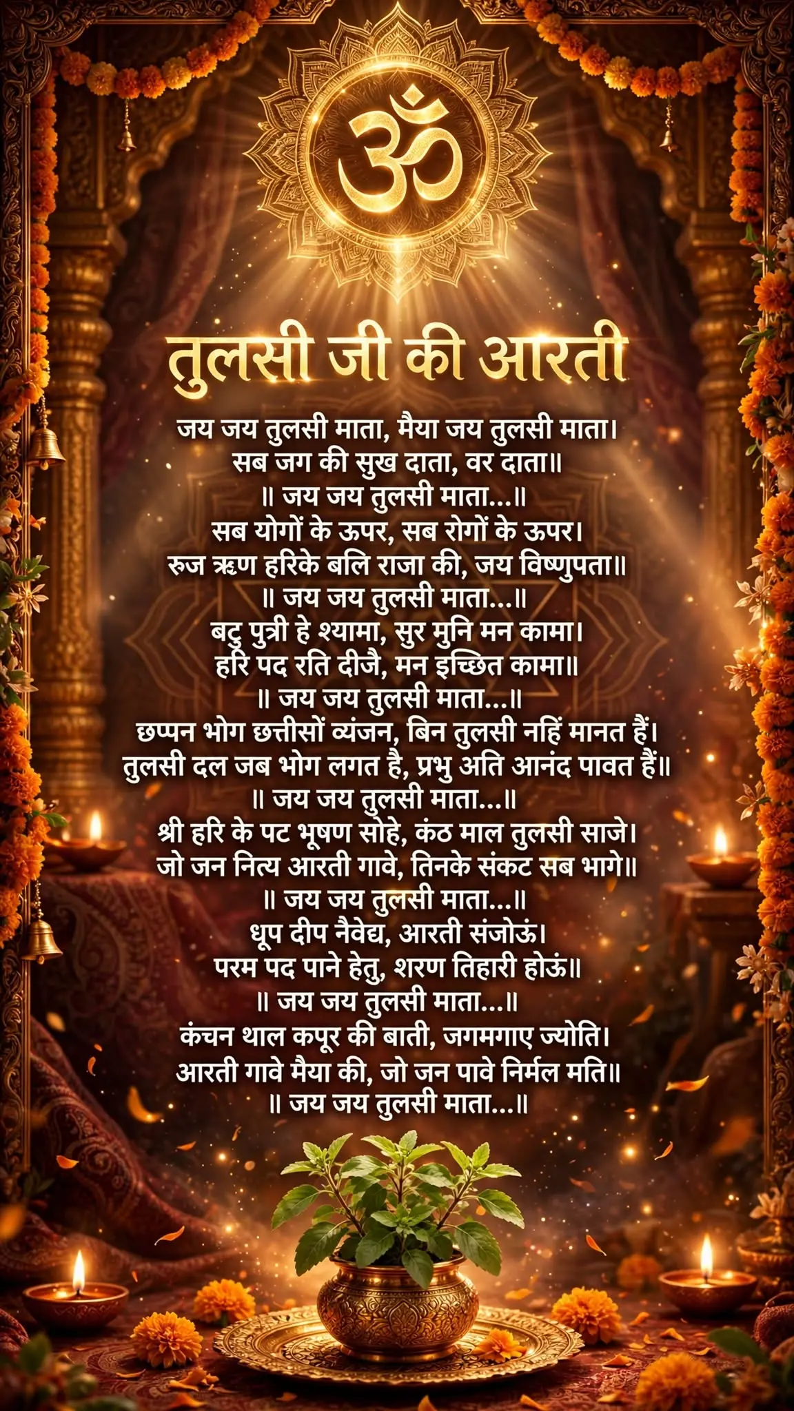 तुलसी जी की आरती जय जय तुलसी माता देवनागरी सुलेख पोस्टर