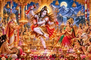 शिव तांडव आरती - कैलाश पर वाद्ययंत्रों की गूंज और ब्रह्मा जी द्वारा वेद-आरती का पावन दृश्य