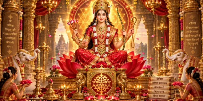 ललिता माता की आरती - माँ ललिता त्रिपुर सुंदरी श्रीयंत्र पर विराजमान दिव्य रूप में