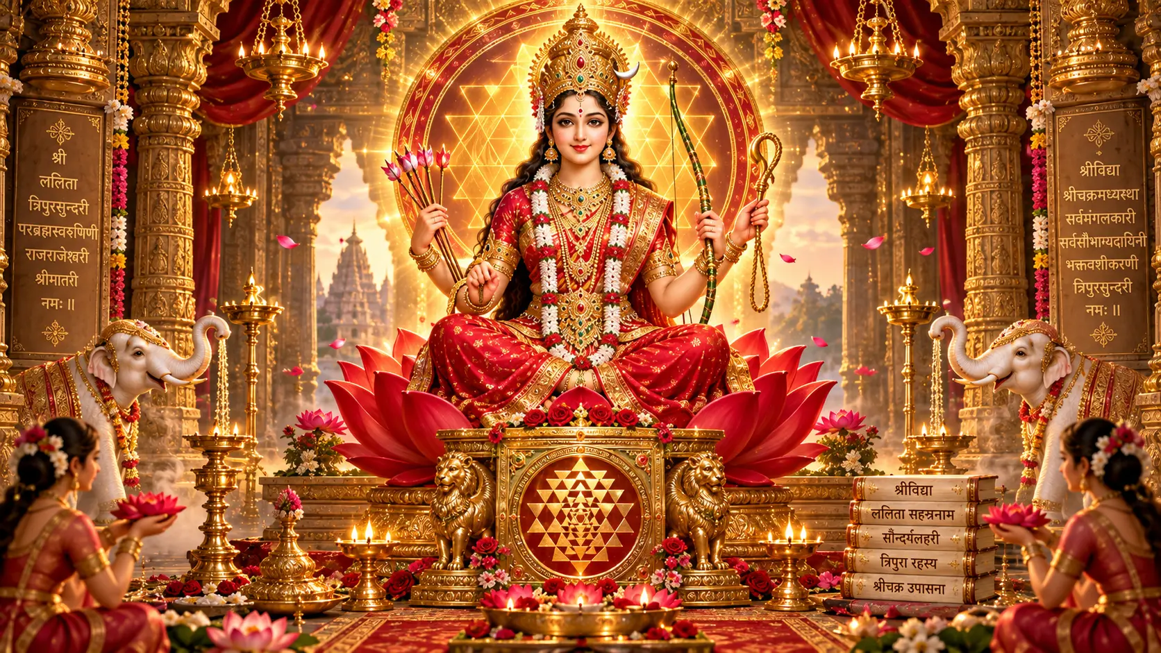 ललिता माता की आरती - माँ ललिता त्रिपुर सुंदरी श्रीयंत्र पर विराजमान दिव्य रूप में