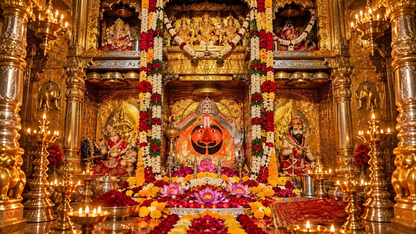 Divine idol of Lord Salasar Balaji with beard mustache and sacred akhand dhuna