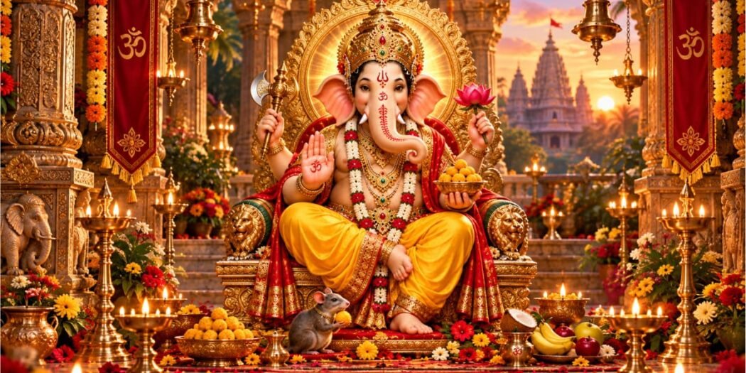 श्री गणेश चालीसा - विघ्नहर्ता भगवान श्री गणेश दिव्य स्वरूप में