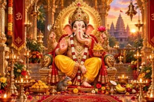 श्री गणेश चालीसा - विघ्नहर्ता भगवान श्री गणेश दिव्य स्वरूप में