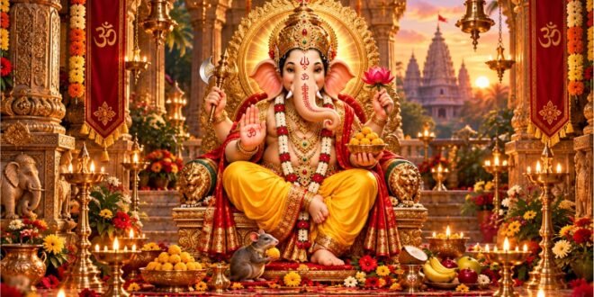श्री गणेश चालीसा - विघ्नहर्ता भगवान श्री गणेश दिव्य स्वरूप में