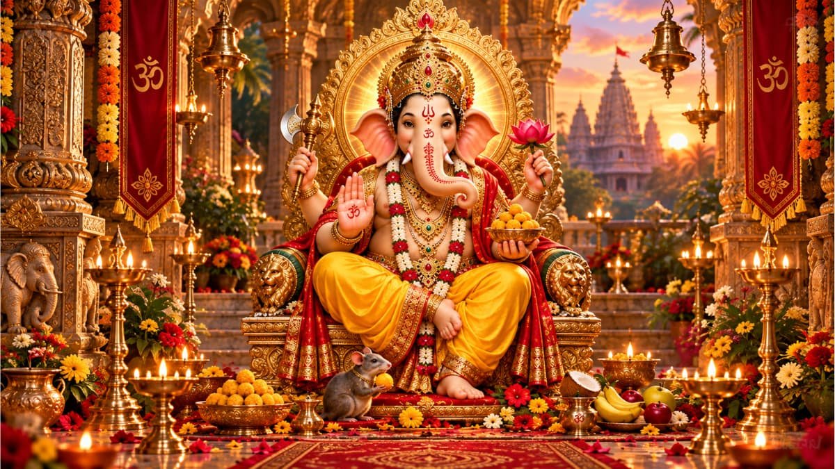 श्री गणेश चालीसा - विघ्नहर्ता भगवान श्री गणेश दिव्य स्वरूप में
