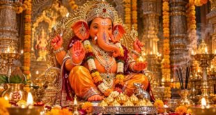 Sukhkarta Dukhharta मराठी आरती divine image of Lord Ganesha in golden temple court