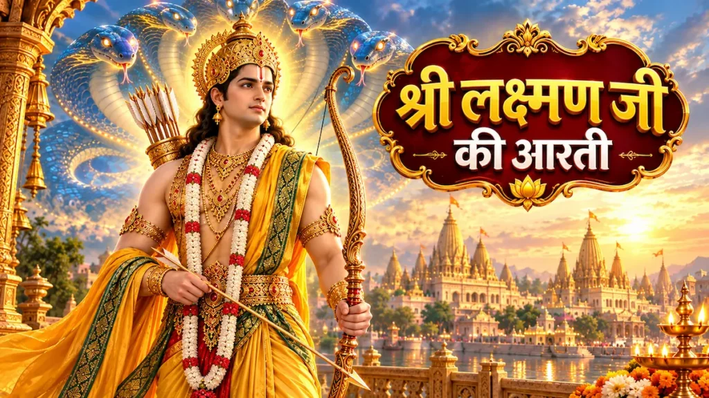 शेषावतार भगवान श्री लक्ष्मण जी का धनुष-बाण लिए हुए दिव्य और तेजस्वी स्वरूप