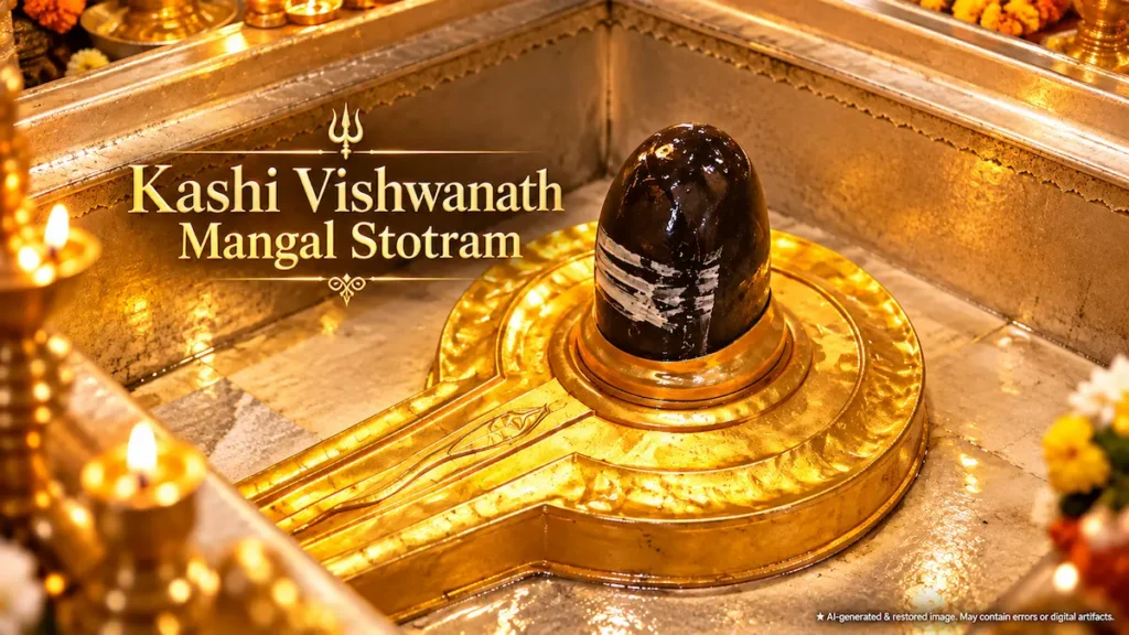 Kashi Vishwanath Mangal Stotram with golden Shiva Lingam in a sacred temple
