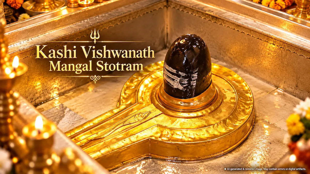 Kashi Vishwanath Mangal Stotram with golden Shiva Lingam in a sacred temple