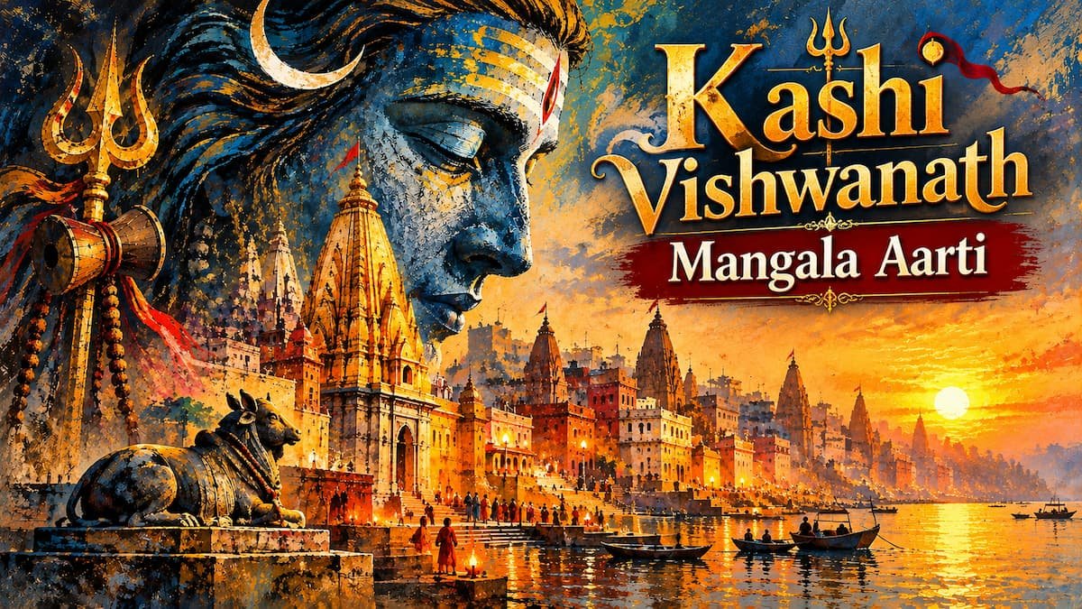 Lord Shiva painting with Kashi Temple at mornigs A painting of Lord Shiva, morning Kashi Vishwanath Mangala Aarti